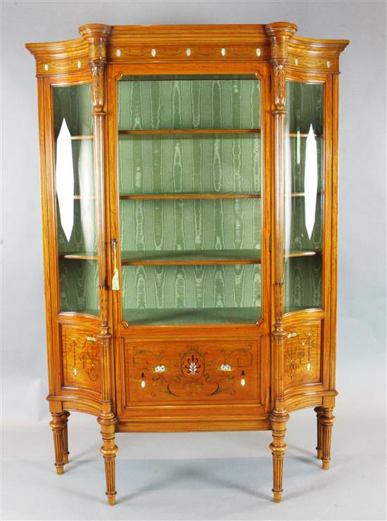 An Edwardian marquetry inlaid satinwood display cabinet, W.4ft D.1ft 6in. H.5ft 7in.